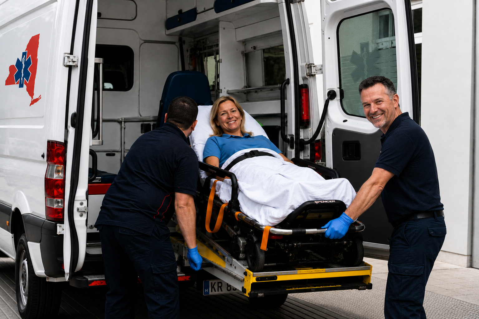 Empire State Medi-Cab crew assisting a patient with non-emergency medical transportation